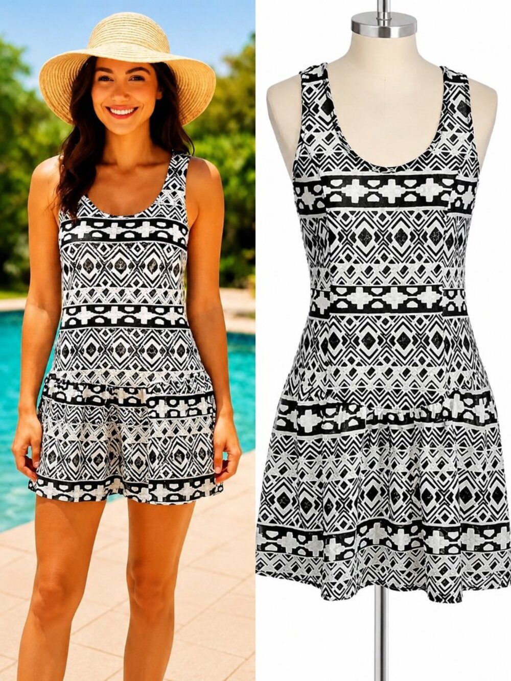 En Creme Beach Swimsuit Boho Cover Up Tank Dress Neutral Sz M NEW